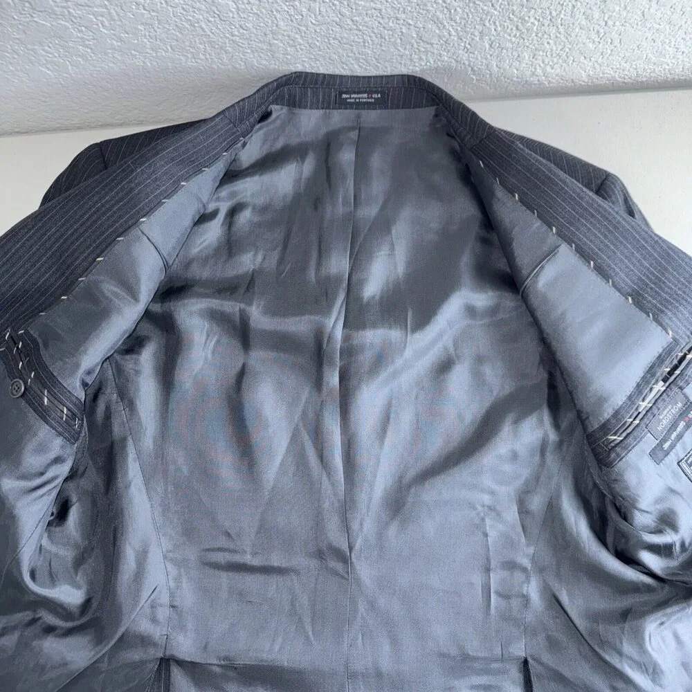 John Varvatos Blazer Mens 40 Sht wool Star USA Blue Striped Sports Coat Business